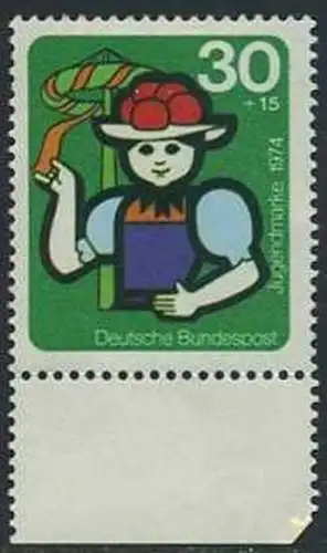 BUND 1974 Michel-Nummer 0801 postfrisch EINZELMARKE RAND unten