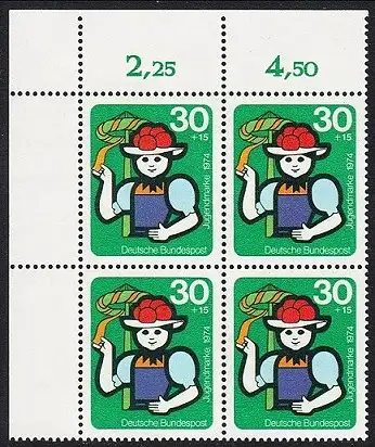 BUND 1974 Michel-Nummer 0801 postfrisch BLOCK ECKRAND oben links