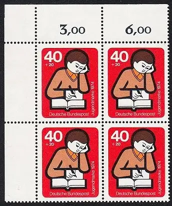 BUND 1974 Michel-Nummer 0802 postfrisch BLOCK ECKRAND oben links
