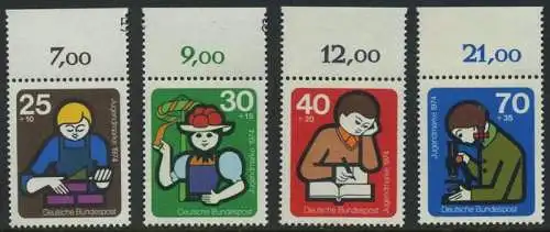 BUND 1974 Michel-Nummer 0800-0803 postfrisch SATZ(4) EINZELMARKEN RÄNDER oben
