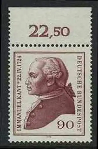 BUND 1974 Michel-Nummer 0806 postfrisch EINZELMARKE RAND oben (a)