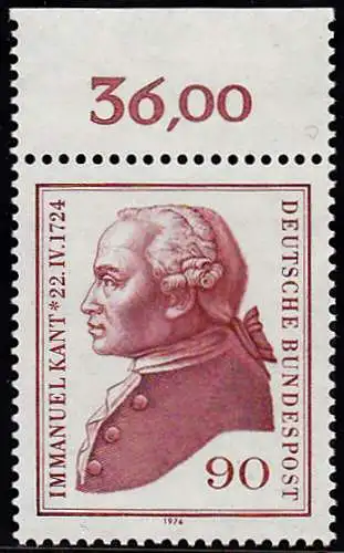 BUND 1974 Michel-Nummer 0806 postfrisch EINZELMARKE RAND oben (c)