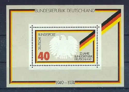 BUND 1974 Michel-Nummer 0807 postfrisch BOGEN(1) -Blockausgabe 10-