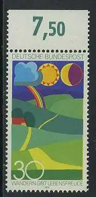 BUND 1974 Michel-Nummer 0808 postfrisch EINZELMARKE RAND oben (a)