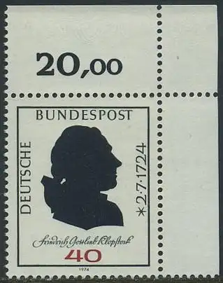 BUND 1974 Michel-Nummer 0809 postfrisch EINZELMARKE ECKRAND oben rechts