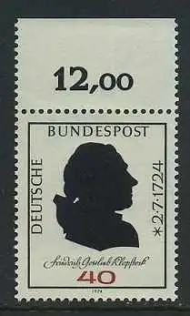 BUND 1974 Michel-Nummer 0809 postfrisch EINZELMARKE RAND oben (b)