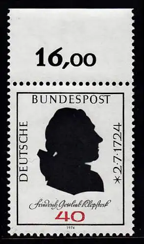 BUND 1974 Michel-Nummer 0809 postfrisch EINZELMARKE RAND oben (c)