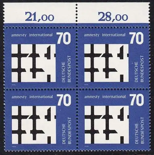 BUND 1974 Michel-Nummer 0814 postfrisch BLOCK RÄNDER oben