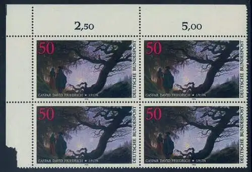 BUND 1974 Michel-Nummer 0815 postfrisch BLOCK ECKRAND oben links