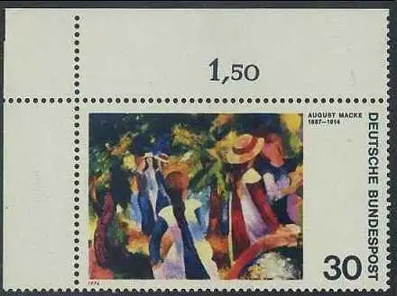 BUND 1974 Michel-Nummer 0816 postfrisch EINZELMARKE ECKRAND oben links
