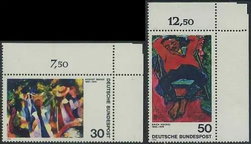 BUND 1974 Michel-Nummer 0816-0817 postfrisch SATZ(2) EINZELMARKEN ECKRÄNDER oben rechts