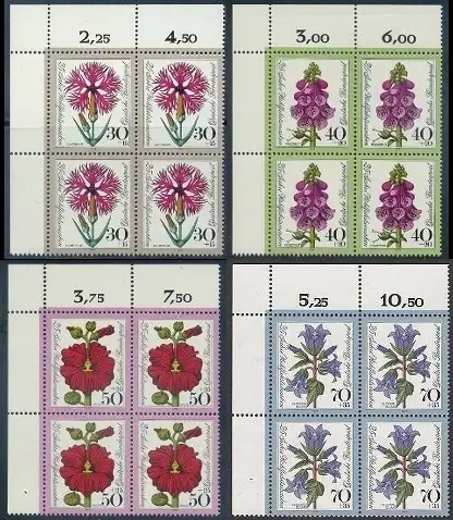 BUND 1974 Michel-Nummer 0818-0821 postfrisch SATZ(4) BLÖCKE ECKRAND oben links