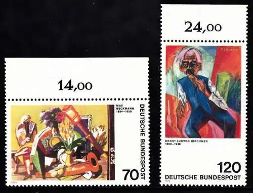 BUND 1974 Michel-Nummer 0822-0823 postfrisch SATZ(2) EINZELMARKEN RÄNDER oben