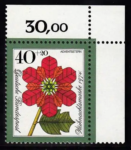 BUND 1974 Michel-Nummer 0824 postfrisch EINZELMARKE ECKRAND oben rechts
