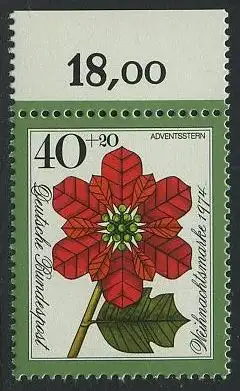 BUND 1974 Michel-Nummer 0824 postfrisch EINZELMARKE RAND oben (b)