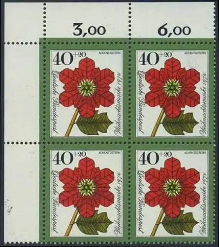 BUND 1974 Michel-Nummer 0824 postfrisch BLOCK ECKRAND oben links