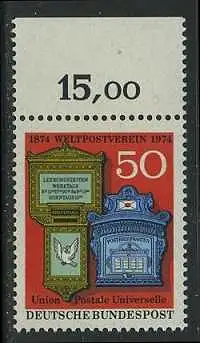 BUND 1974 Michel-Nummer 0825 postfrisch EINZELMARKE RAND oben (d)