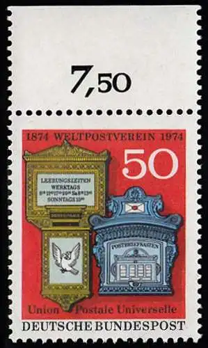 BUND 1974 Michel-Nummer 0825 postfrisch EINZELMARKE RAND oben (a)