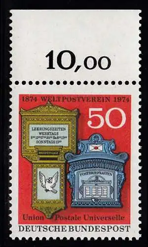 BUND 1974 Michel-Nummer 0825 postfrisch EINZELMARKE RAND oben (b)