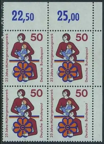 BUND 1975 Michel-Nummer 0831 postfrisch BLOCK ECKRAND oben rechts