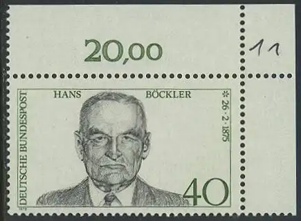 BUND 1975 Michel-Nummer 0832 postfrisch EINZELMARKE ECKRAND oben rechts