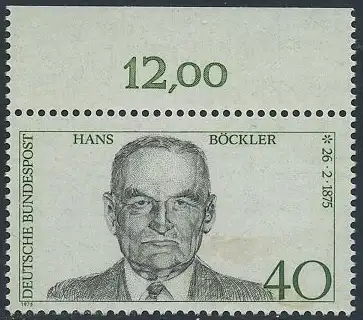 BUND 1975 Michel-Nummer 0832 postfrisch EINZELMARKE RAND oben (b)