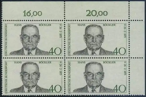 BUND 1975 Michel-Nummer 0832 postfrisch BLOCK ECKRAND oben rechts (a)