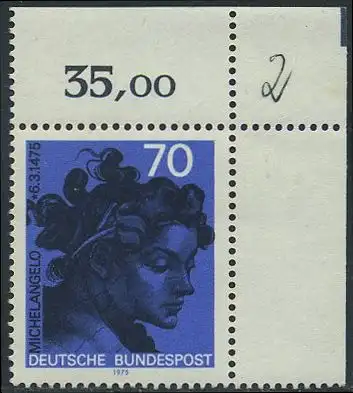 BUND 1975 Michel-Nummer 0833 postfrisch EINZELMARKE ECKRAND oben rechts