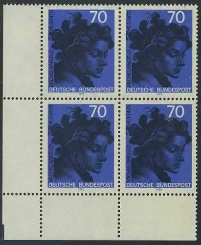 BUND 1975 Michel-Nummer 0833 postfrisch BLOCK ECKRAND unten links