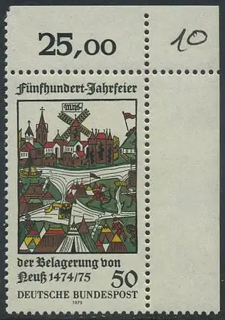 BUND 1975 Michel-Nummer 0843 postfrisch EINZELMARKE ECKRAND oben rechts