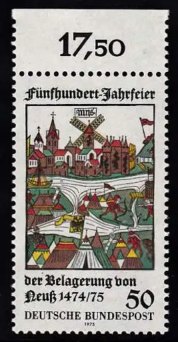 BUND 1975 Michel-Nummer 0843 postfrisch EINZELMARKE RAND oben (b)