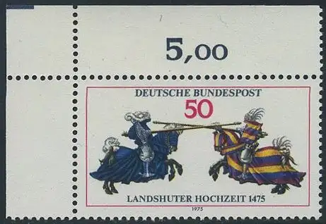 BUND 1975 Michel-Nummer 0844 postfrisch EINZELMARKE ECKRAND oben links