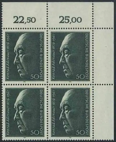 BUND 1976 Michel-Nummer 0876 postfrisch BLOCK ECKRAND oben rechts