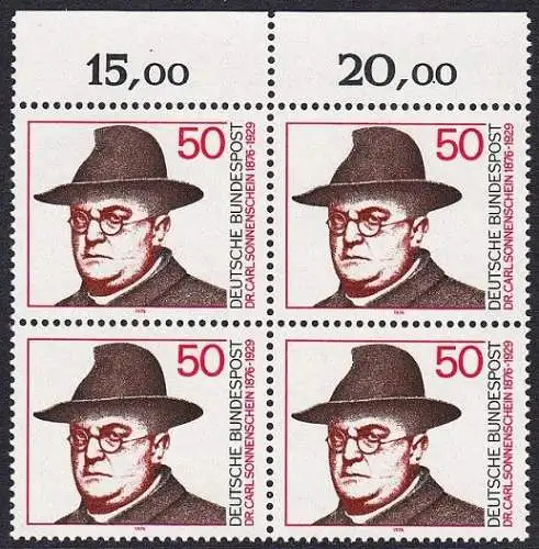 BUND 1976 Michel-Nummer 0892 postfrisch BLOCK RÄNDER oben