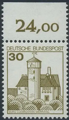 BUND 1977 Michel-Nummer 0914 postfrisch EINZELMARKE RAND oben