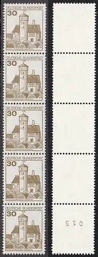 BUND 1977 Michel-Nummer 0914 postfrisch vert.STRIP(5) m/ rücks.Rollennummer 015