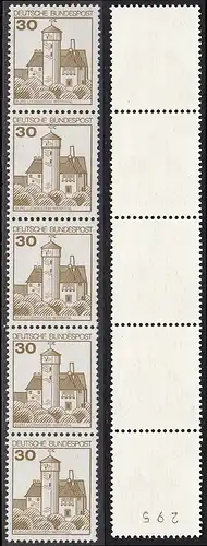 BUND 1977 Michel-Nummer 0914 postfrisch vert.STRIP(5) m/ rücks.Rollennummer 295