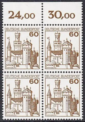 BUND 1977 Michel-Nummer 0917 postfrisch BLOCK RÄNDER oben