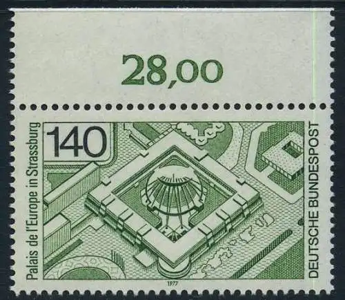 BUND 1977 Michel-Nummer 0921 postfrisch EINZELMARKE RAND oben