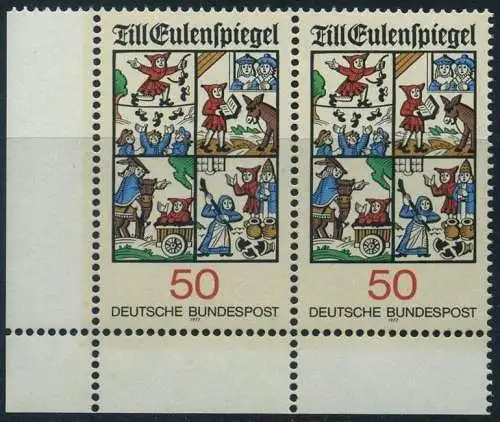 BUND 1977 Michel-Nummer 0922 postfrisch horiz.PAAR ECKRAND unten links