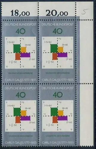 BUND 1977 Michel-Nummer 0928 postfrisch BLOCK ECKRAND oben rechts (a)