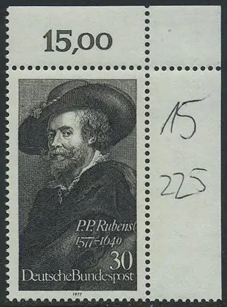 BUND 1977 Michel-Nummer 0936 postfrisch EINZELMARKE ECKRAND oben rechts