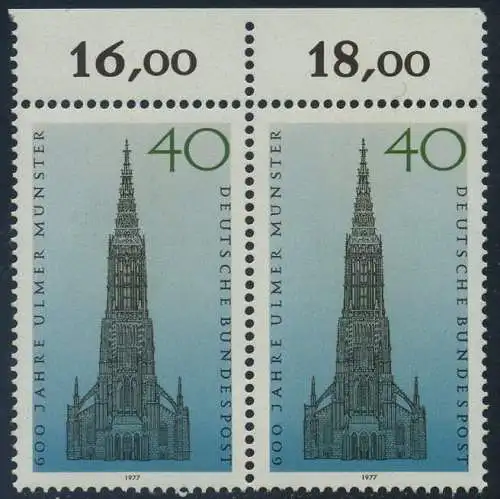 BUND 1977 Michel-Nummer 0937 postfrisch horiz.PAAR RAND oben