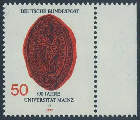 BUND 1977 Michel-Nummer 0938 postfrisch EINZELMARKE RAND rechts