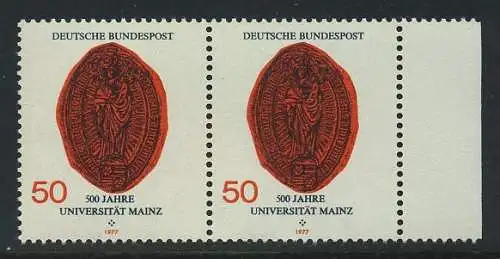 BUND 1977 Michel-Nummer 0938 postfrisch horiz.PAAR RAND rechts