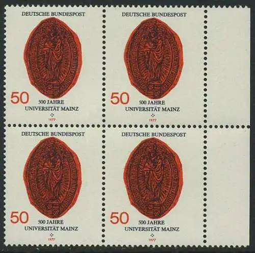 BUND 1977 Michel-Nummer 0938 postfrisch BLOCK RÄNDER rechts