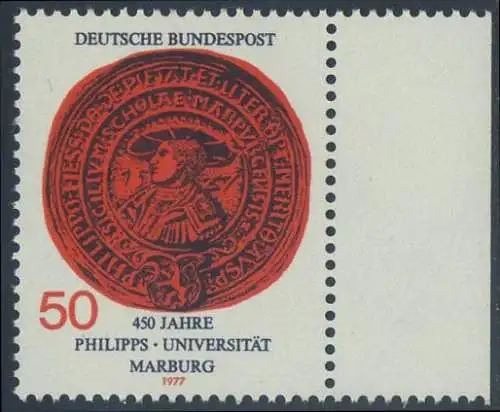 BUND 1977 Michel-Nummer 0939 postfrisch EINZELMARKE RAND rechts