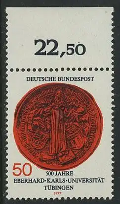 BUND 1977 Michel-Nummer 0946 postfrisch EINZELMARKE RAND oben (b)