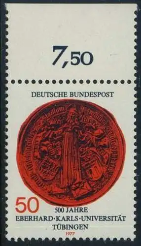 BUND 1977 Michel-Nummer 0946 postfrisch EINZELMARKE RAND oben (a)