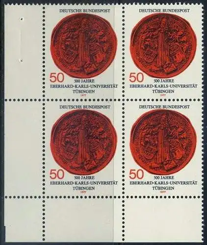 BUND 1977 Michel-Nummer 0946 postfrisch BLOCK ECKRAND unten links